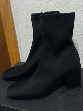 Zara Black Stretch Sock Booties Block Heel Ankle Boots Size 37 (6.5–7 US)